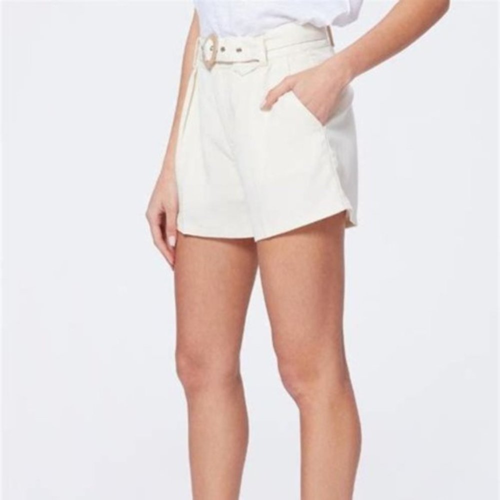 Paige Montana Pleated High Waist Tencel Shorts in Birch